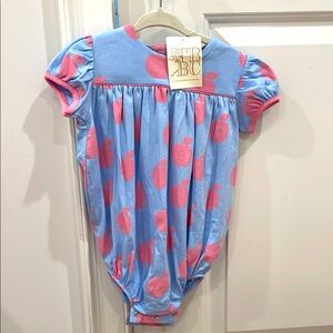 Cute Blue Romper with Pink Apple Design